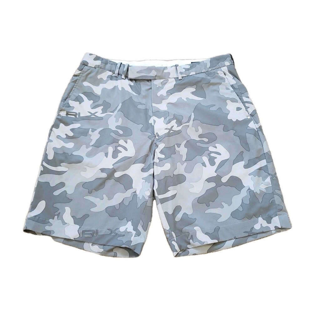 RLX Ralph Lauren Camouflage Sz 34 Mens 9" Chino Shorts Water Repellent Snow Grey